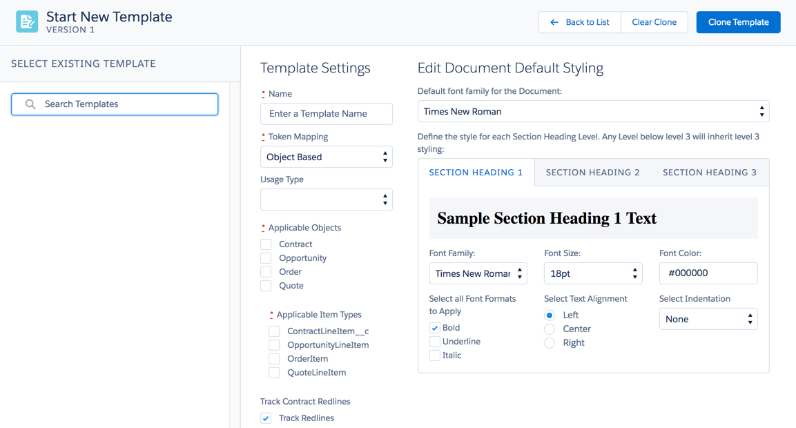 The search field on the Start New Template page.