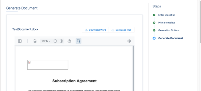 From the generate document window you can download or email the generated document.