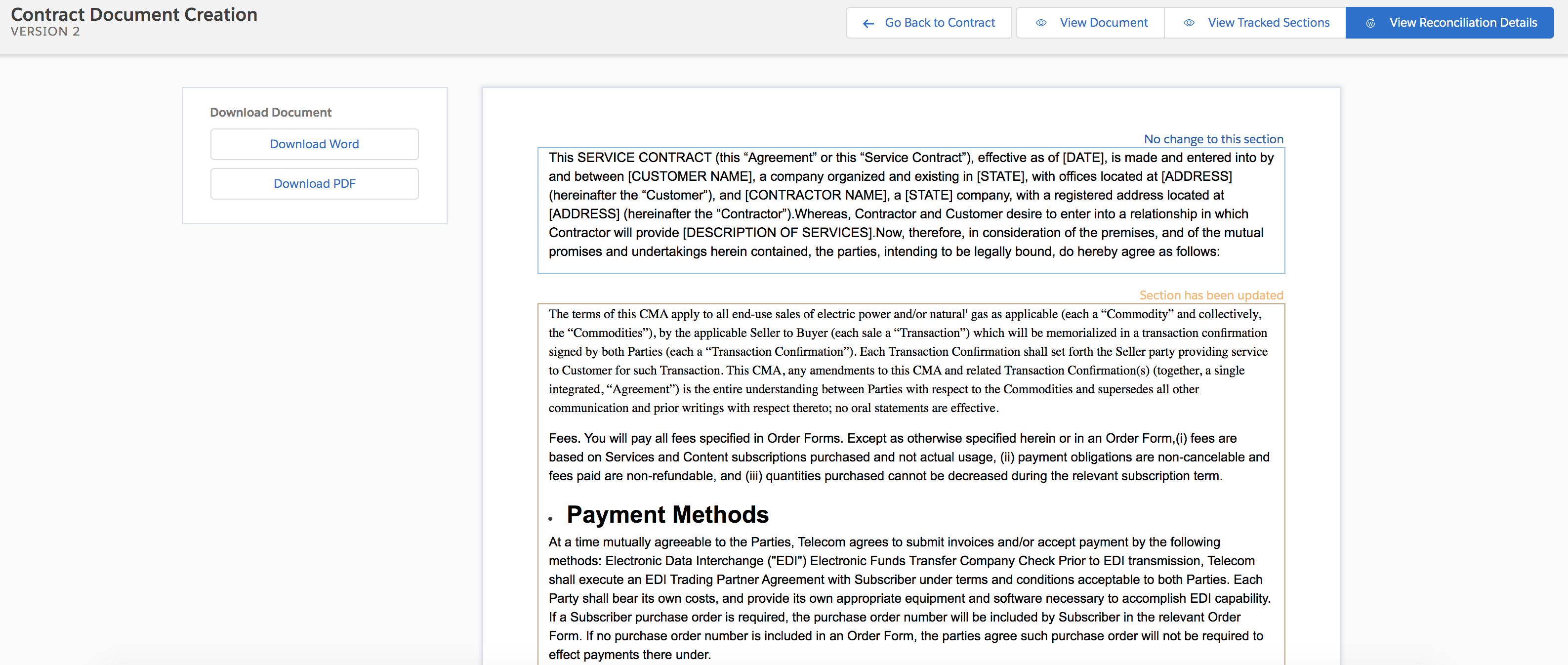 Reconciled document example screenshot
