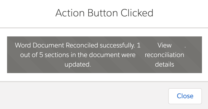Action Button Clicked message screenshot