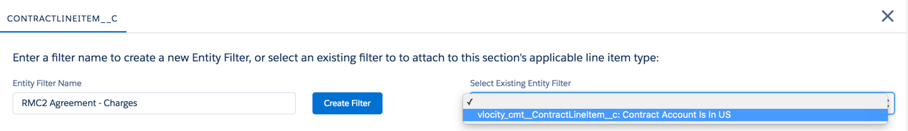 Enter a filter name to create a new entity filter on the left of the screen and a blue button in center to create filter. Select existing filter on right side of screen.