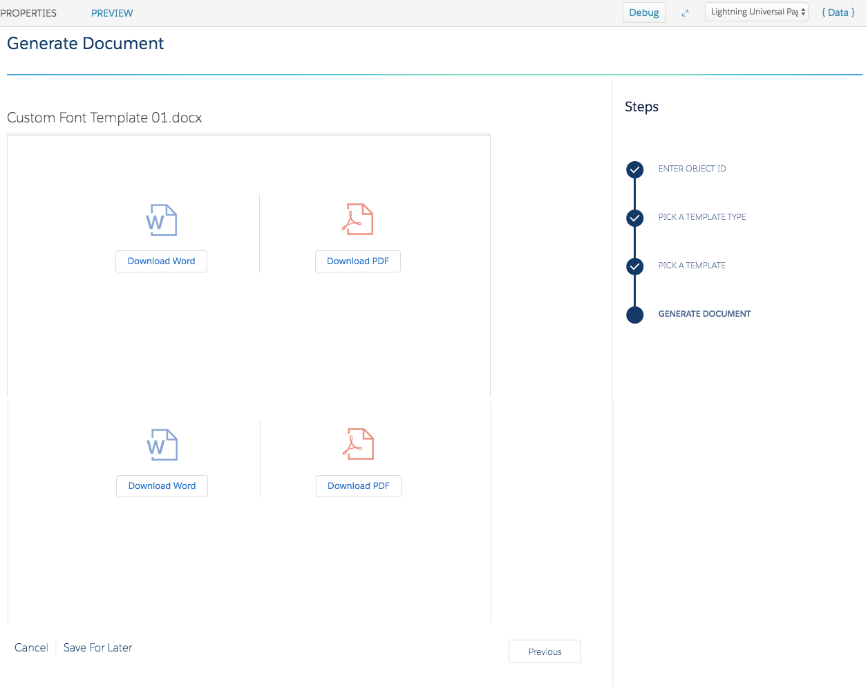 Illustrates the Generate Document Omniscript step.