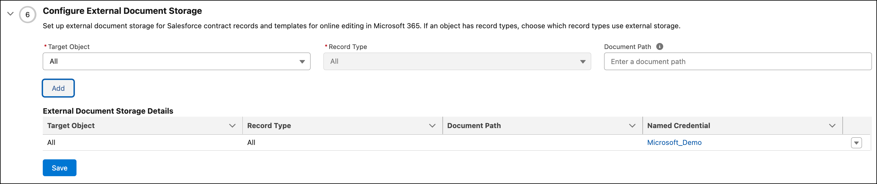 Configuring external document storage