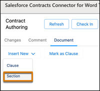 Insert New dropdown to insert Clause and Section.