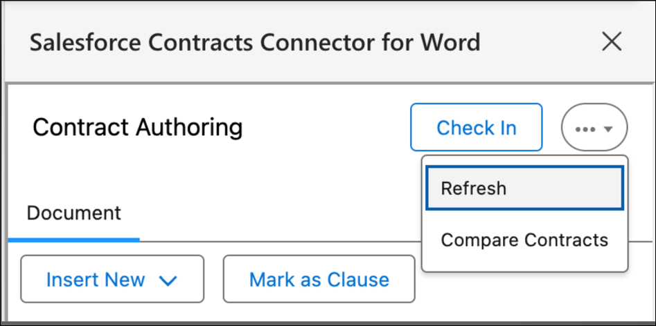 Compare Contracts options on the Microsoft 365 editor.
