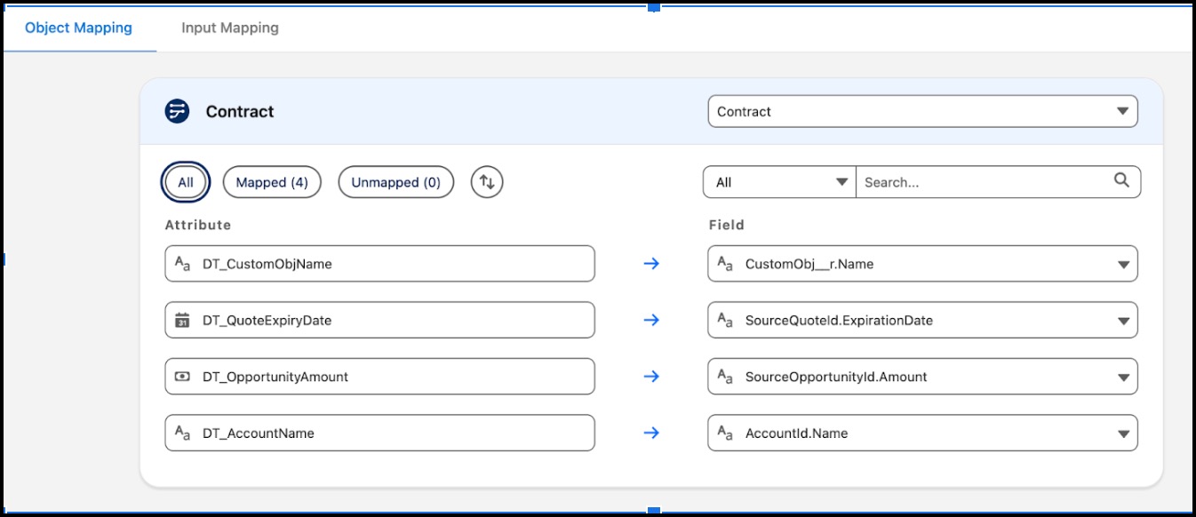 Contract attribute and field mapping