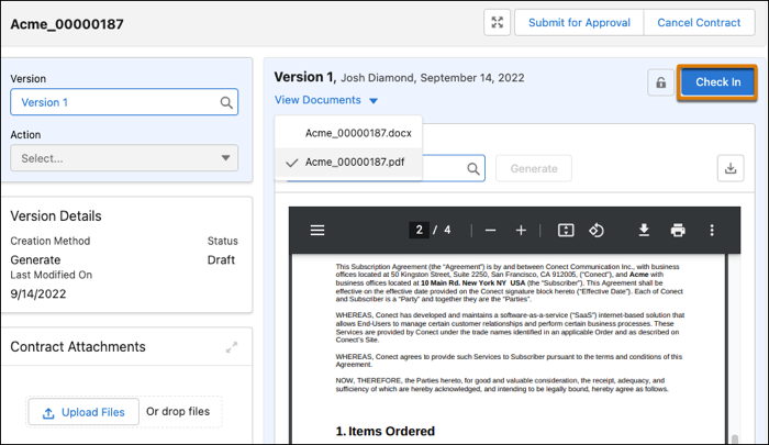 Check in contract document version 1.