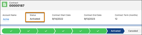 Contract status updated to Activated.