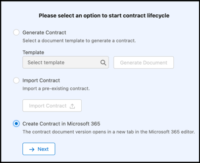 Generate document options from contract page.