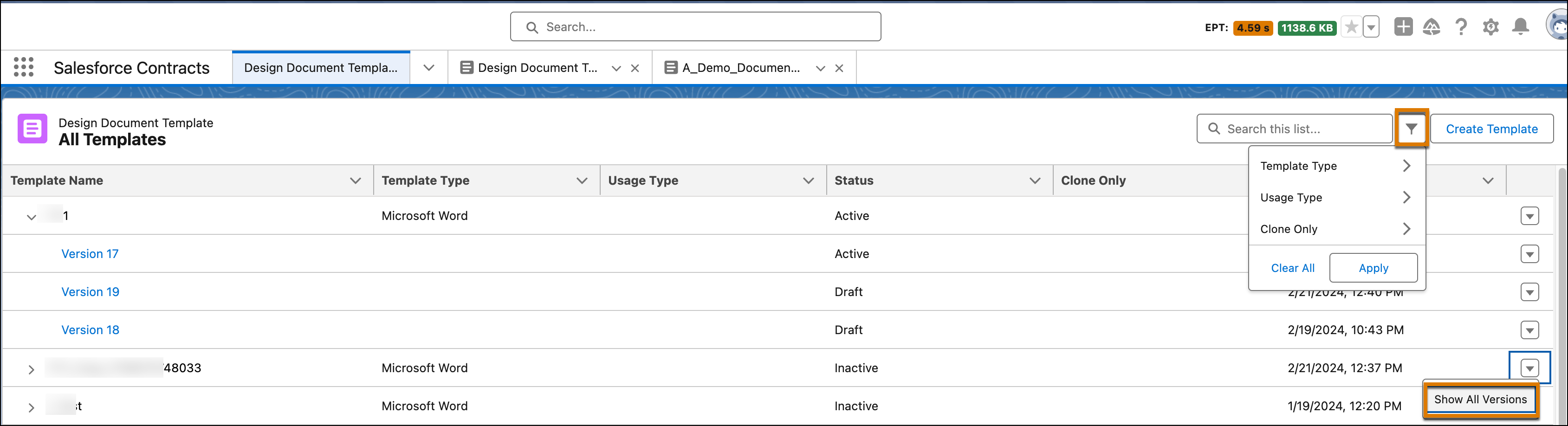 View filters in the Design Document Template