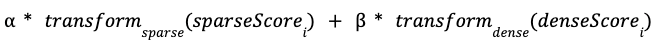 Billede, der viser den lineære fusionsrangering med vægtede og transformerede vektor- og nøgleordssøgeresultater.