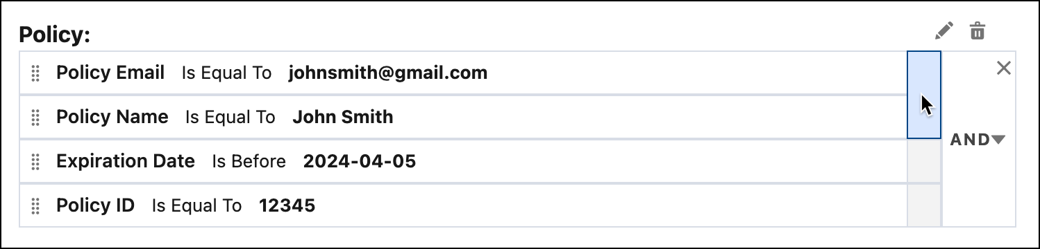 Policy DMO with attributes that have an AND/OR operator