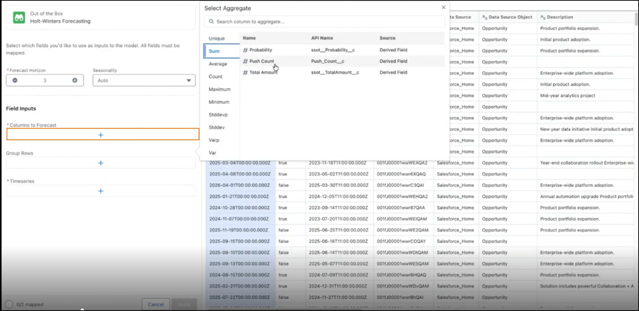Configuration of input data with an aggregate metric