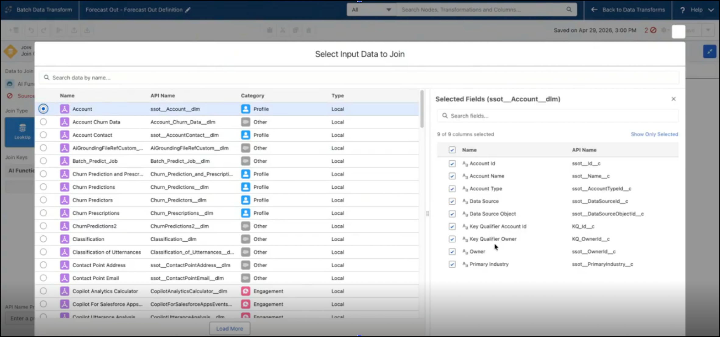 Append the transformed data and save it to a DMO.