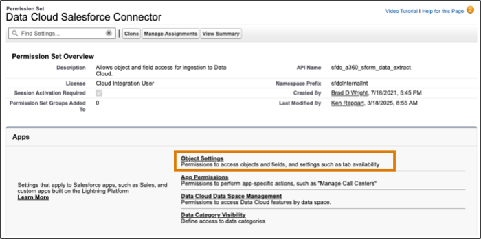 CRM permissions object settings.