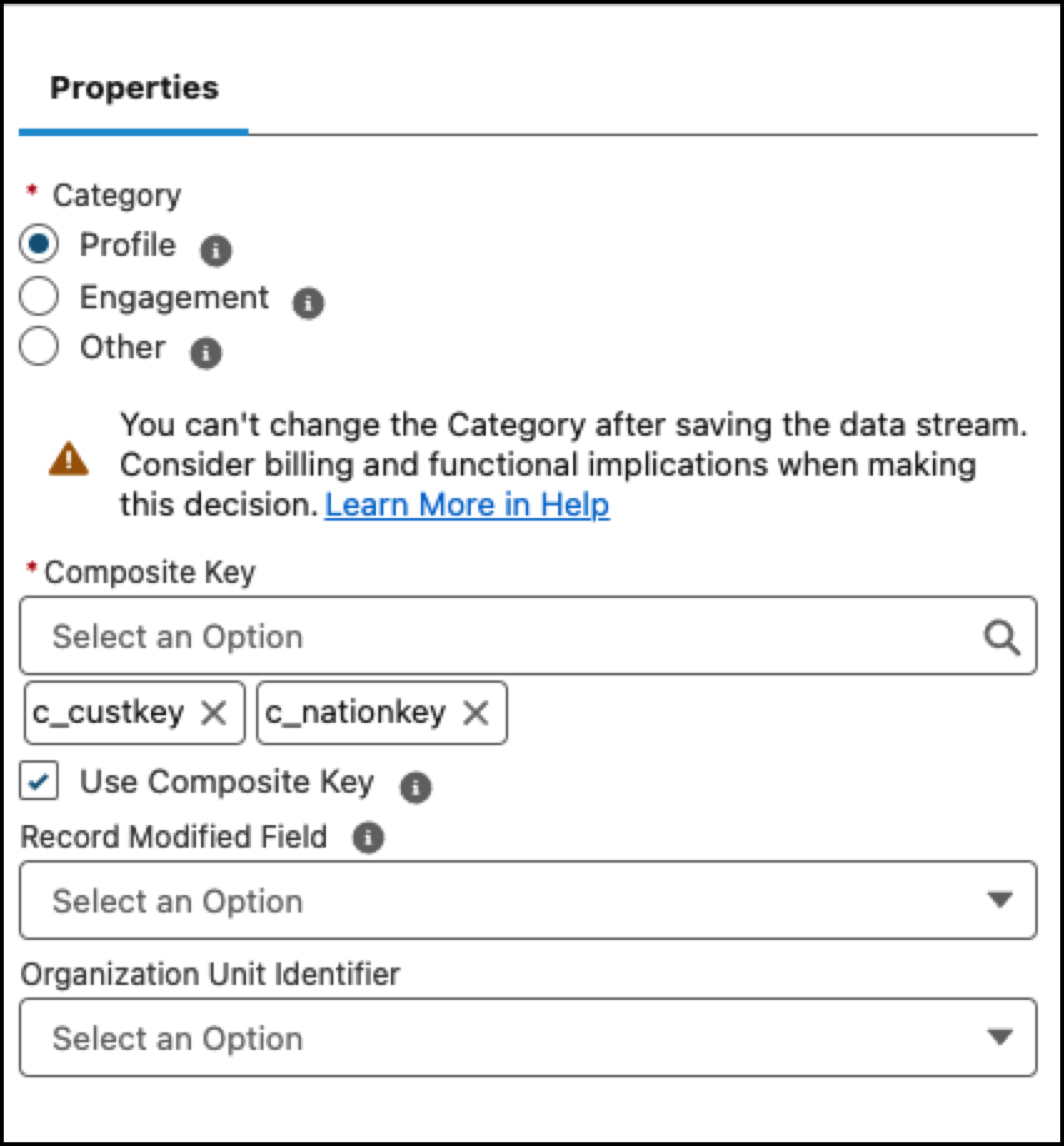 Composite key using clicks to select multiple fields.