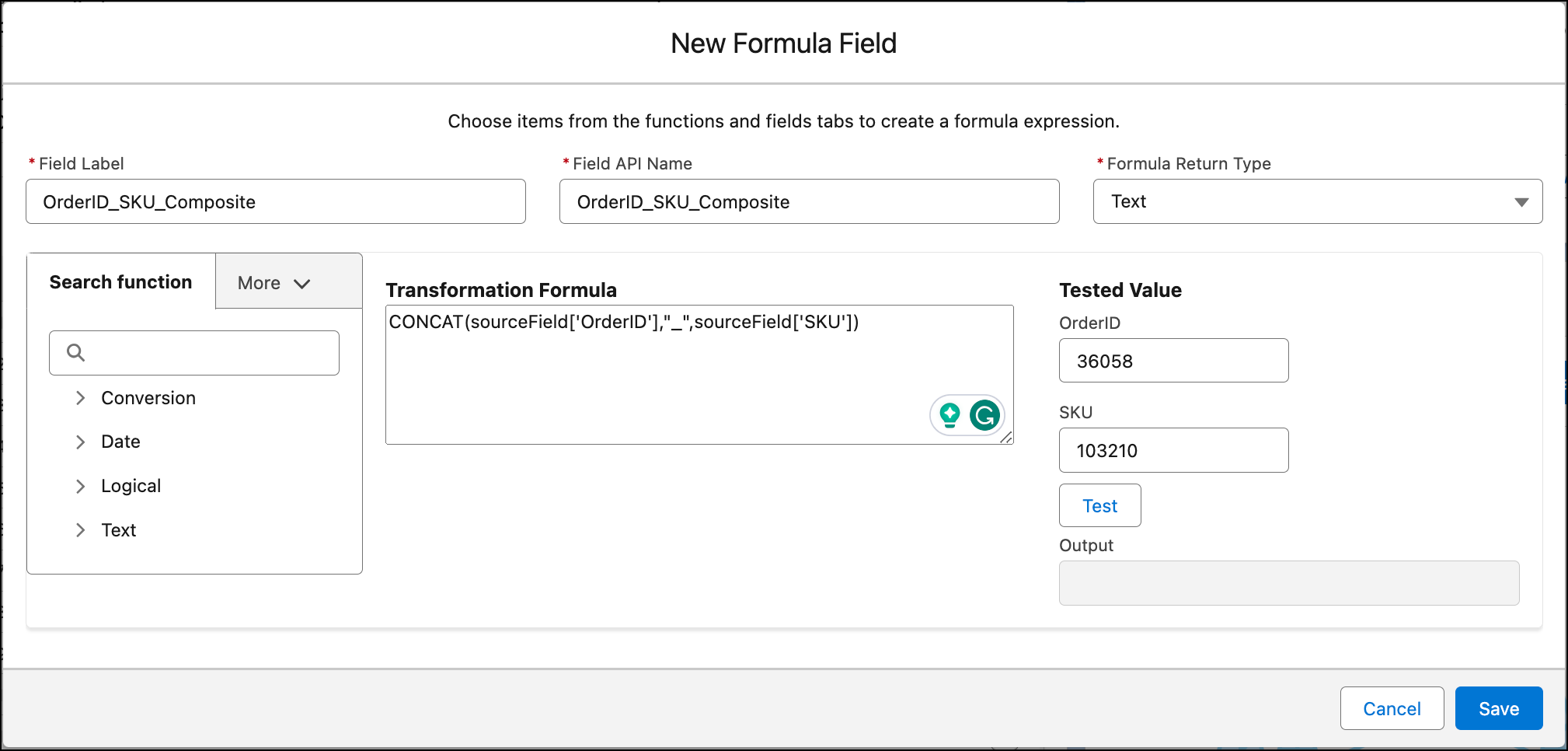 Composite key example formula.