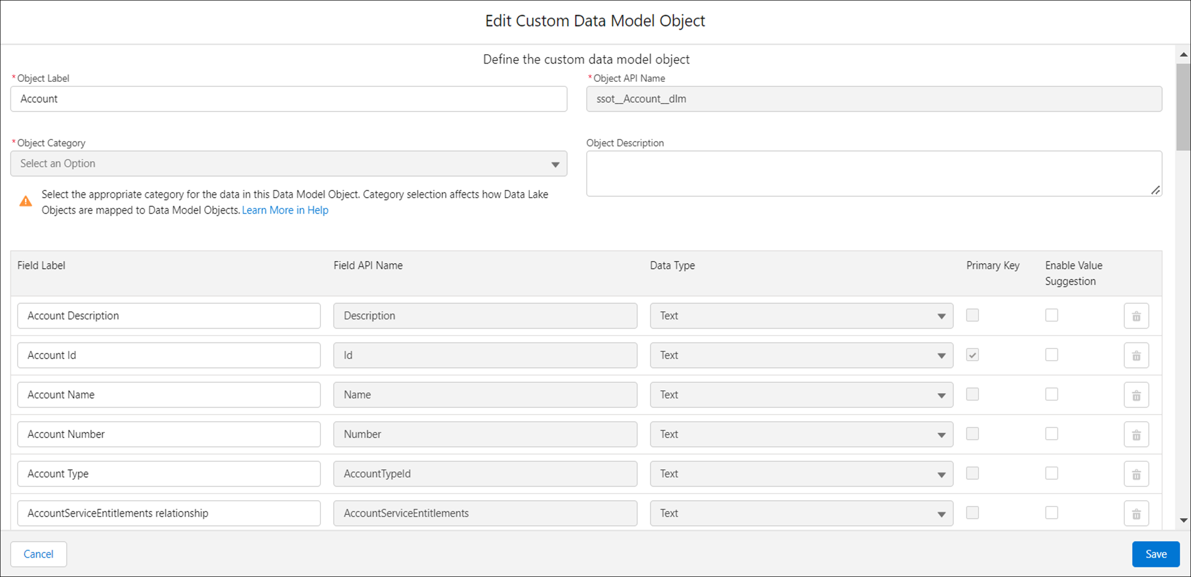 Opción Modificar para modificar propiedades del modelo de datos.