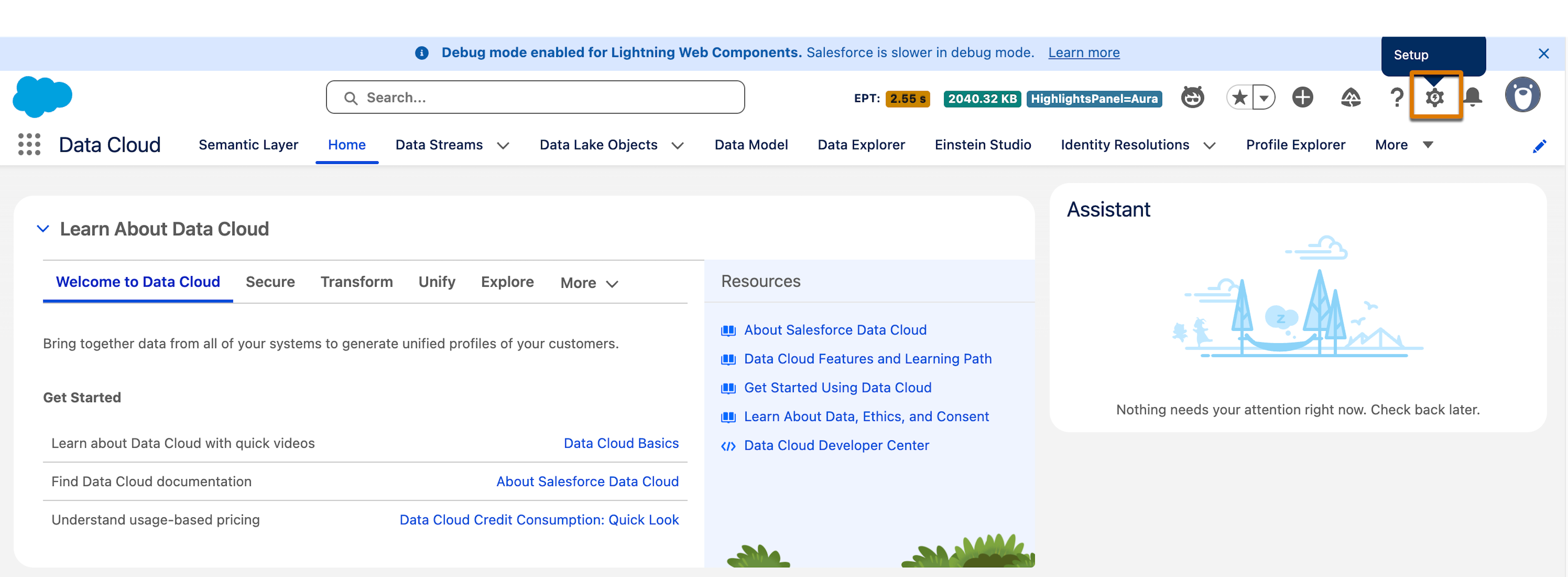 Página Configuración de Salesforce