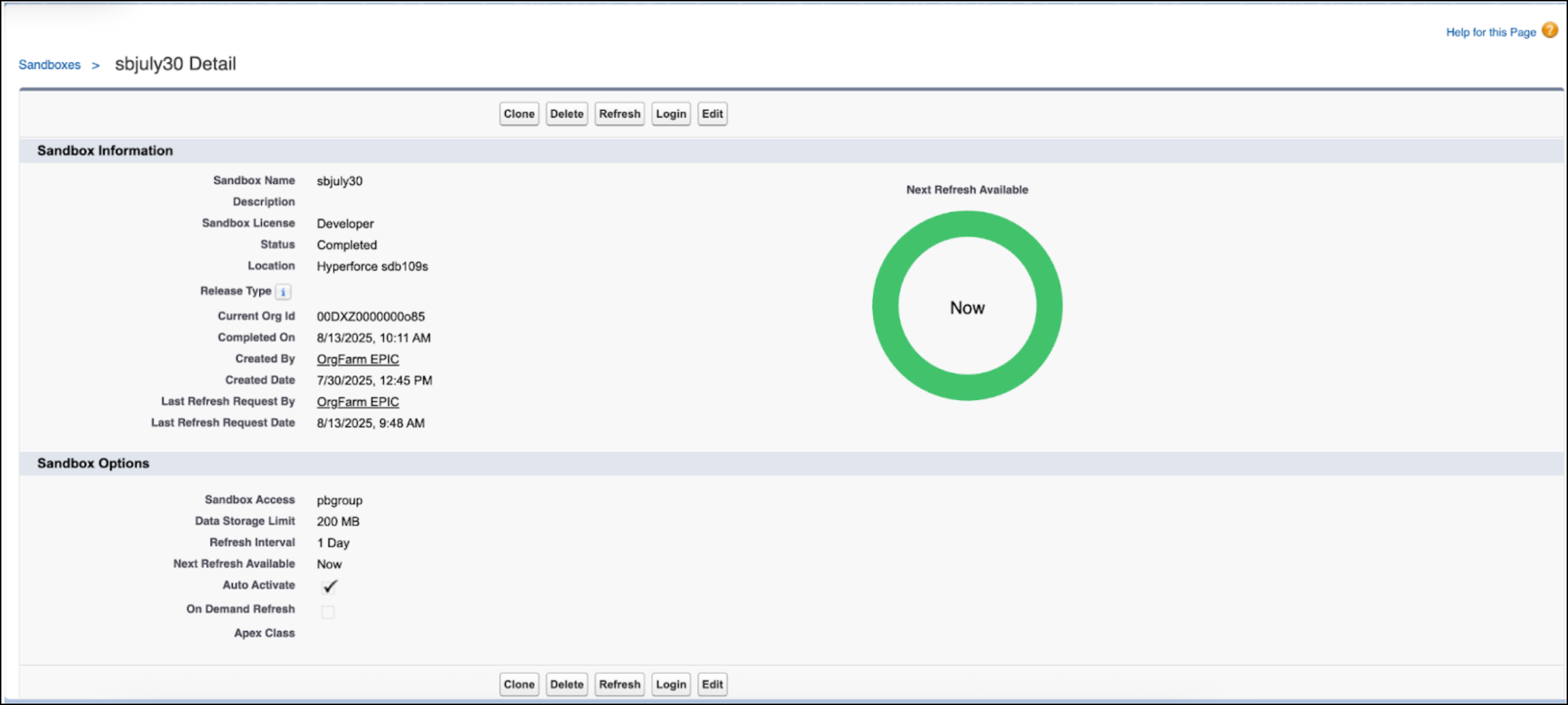 Identifiants sandbox