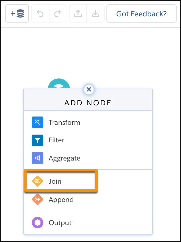 Add Node(노드 추가) 모달에 Join(조인) 노드가 표시됩니다.