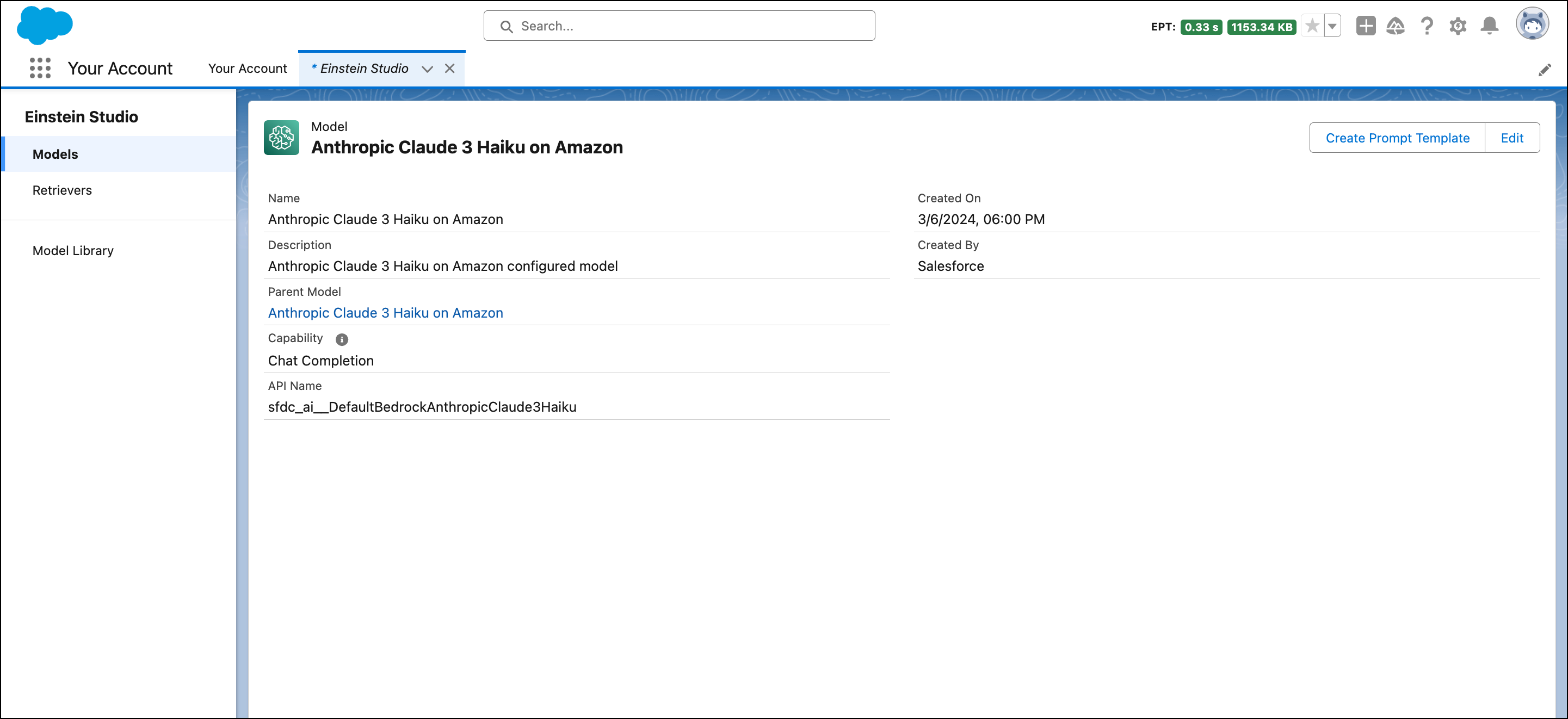 Einstein Studio 显示可配置为使用的启用 Salesforce 的人类模型。