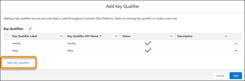Image of selecting new key qualifier