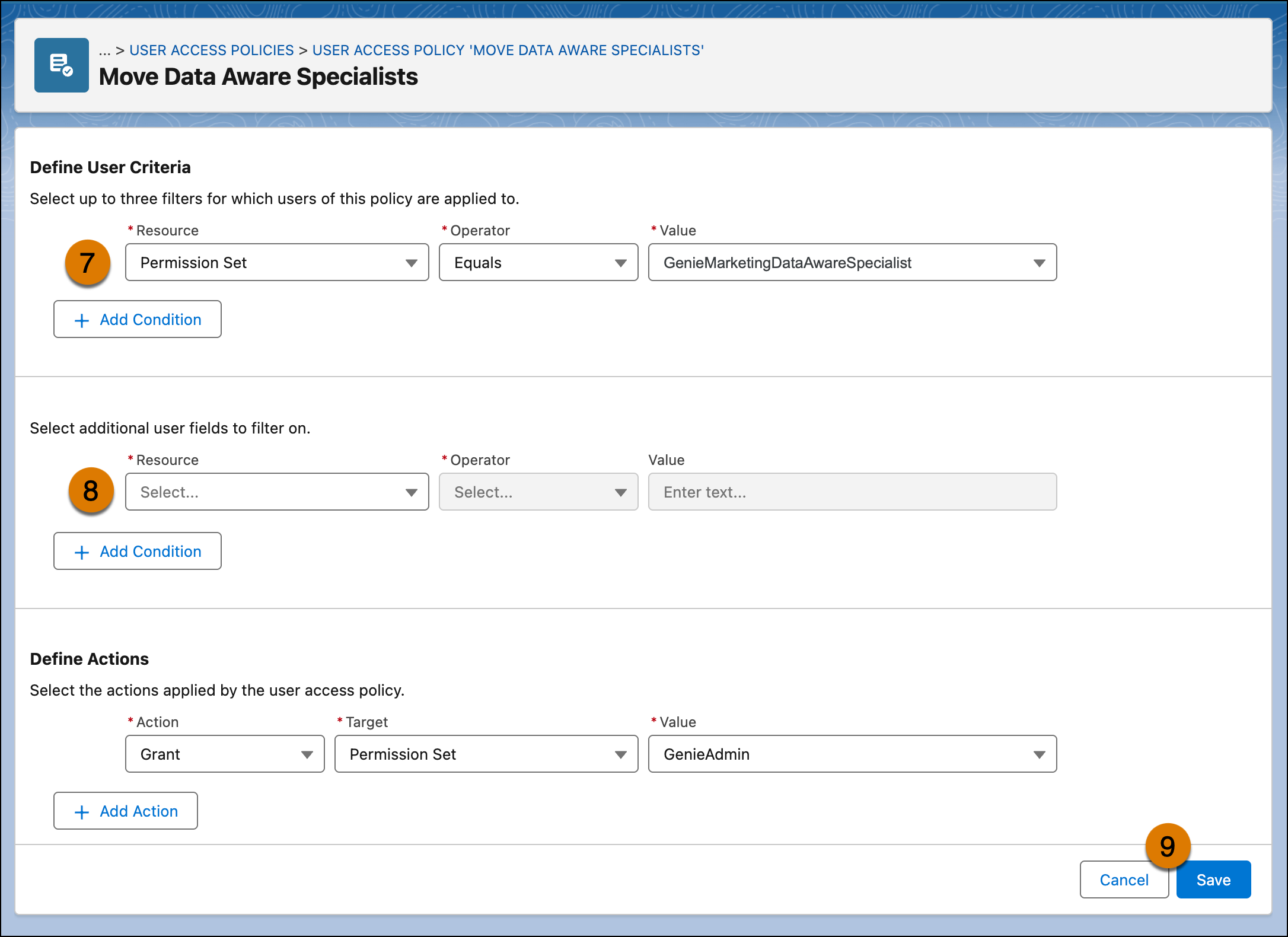 Screenshot shows steps 7, 8, and 9.