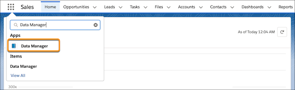 The Data Manager app appears in the app picker.