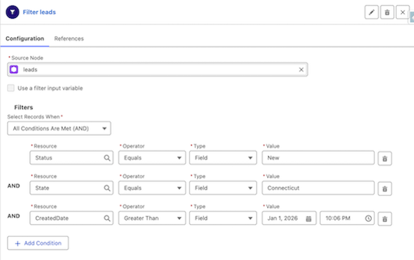 Filter node with AND operator in filter conditions