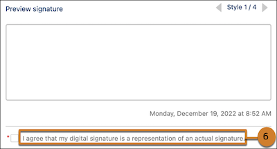 Signature component disclaimer UI element