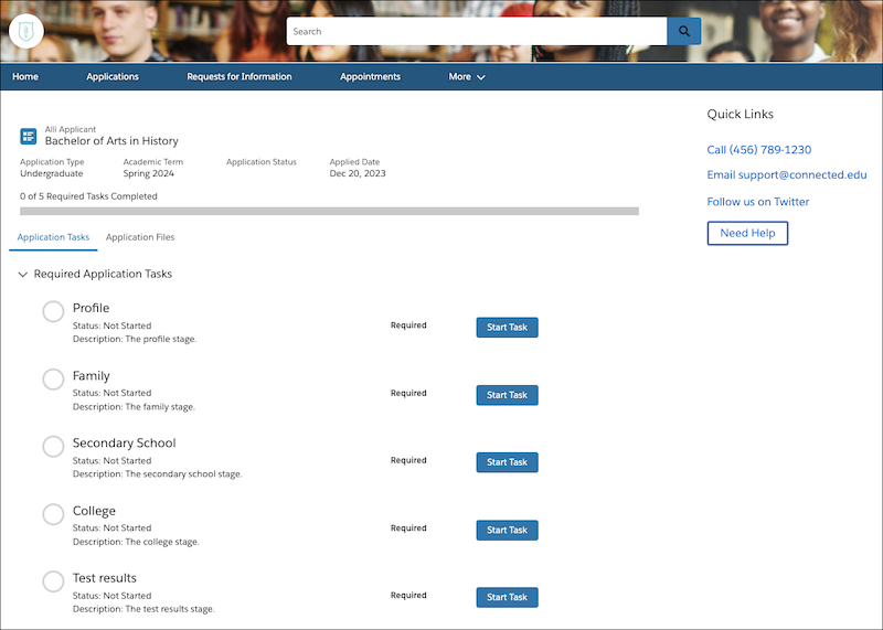 Beispielantrag in einem Experience Cloud-Site-Bewerberportal