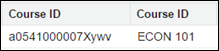 Course ID fields, one showing 15-character ID and another showing "ECON 101"