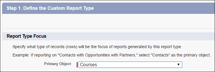 Courses selected as the report type's Primary Object