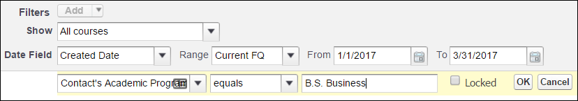 Add the B.S. Business filter for Academic Program