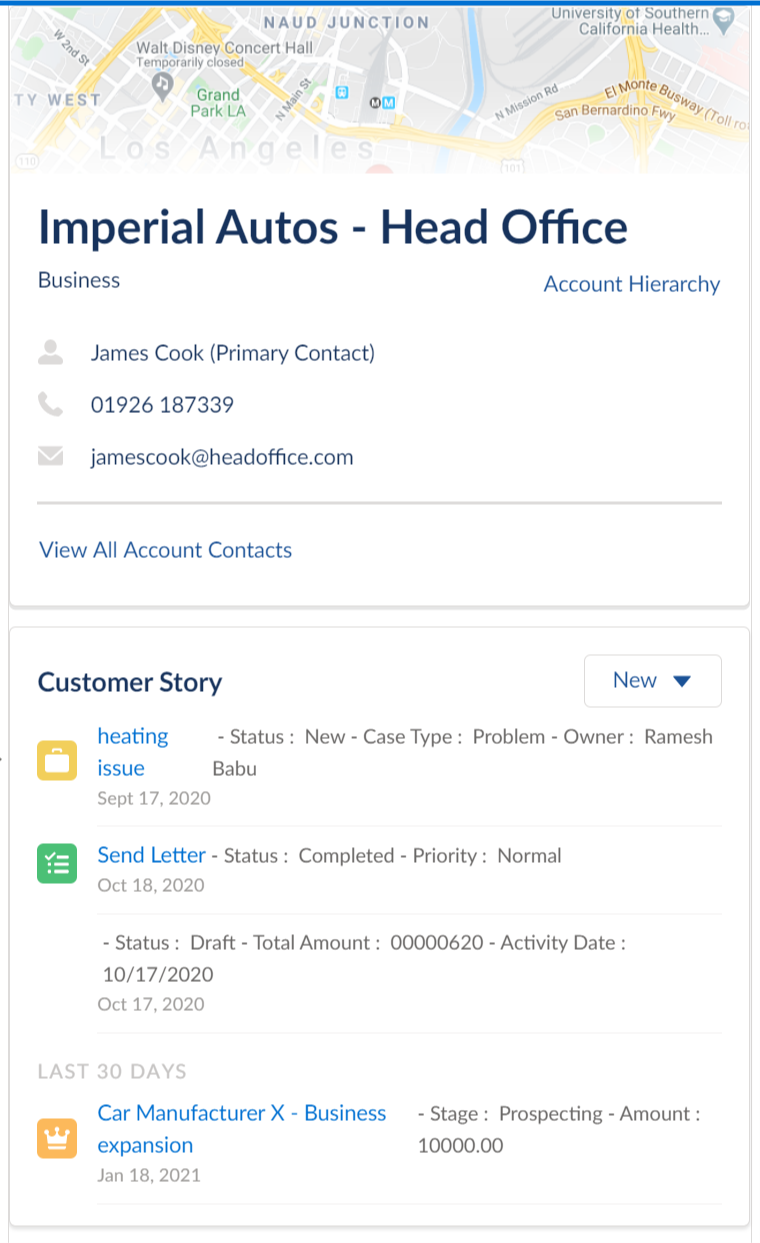 Customer account details on the Energy and Utilities left panel