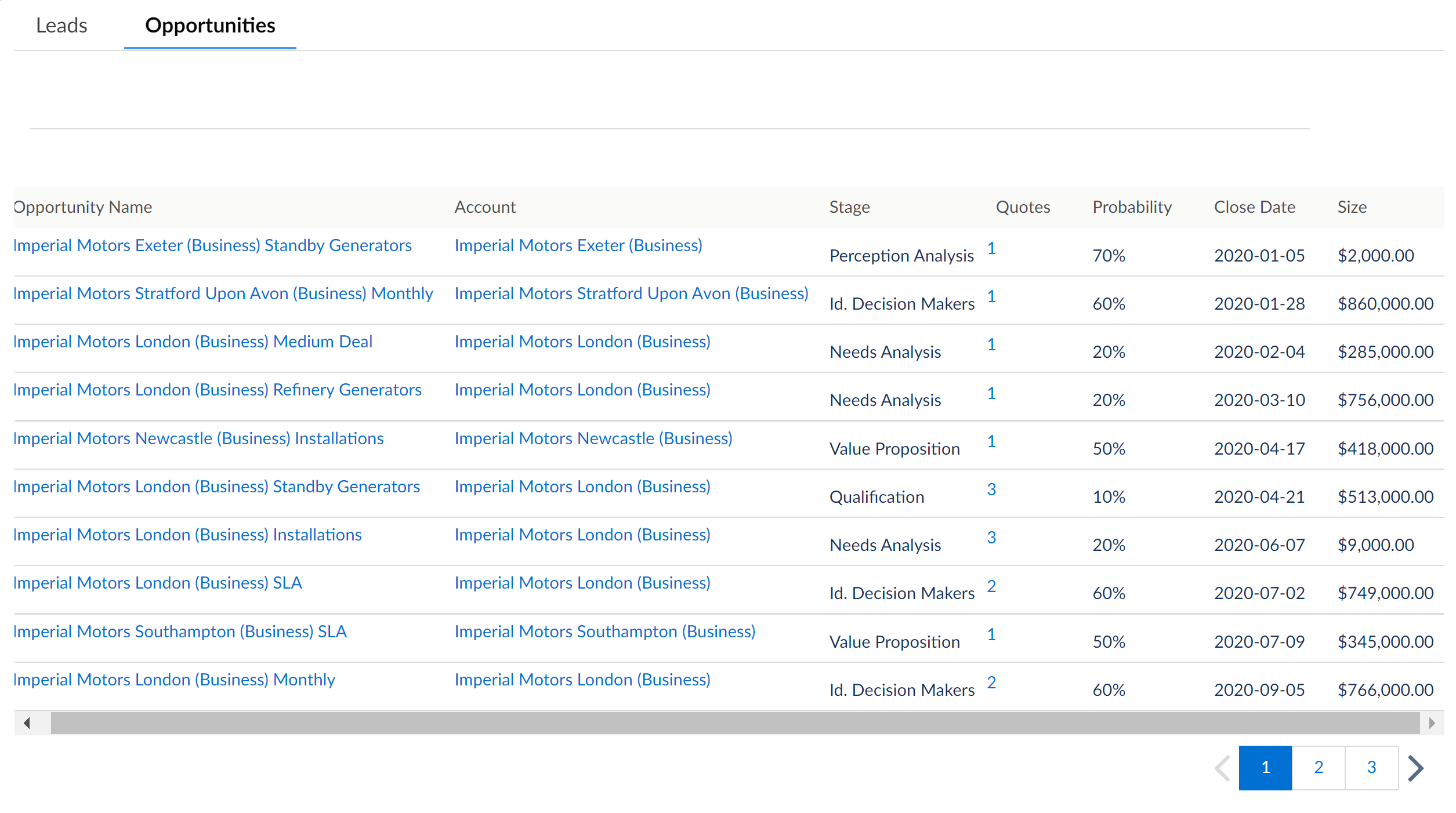 Opportunities tab for Energy & Utilities