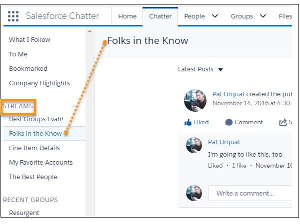 Chatter-streams på Chatter-startsiden
