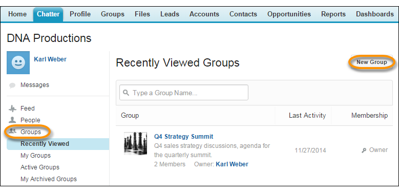 New Group button in Groups area