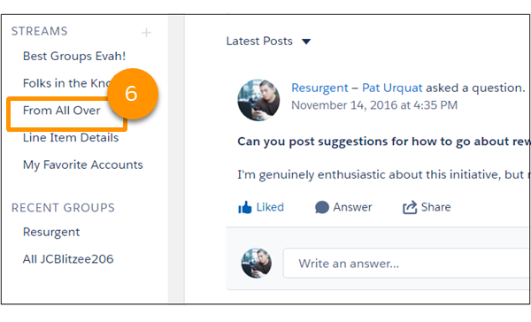 Transmisión completada en la página de inicio de Chatter