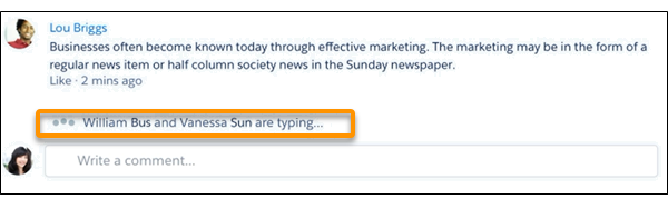 Live comment typing indicator