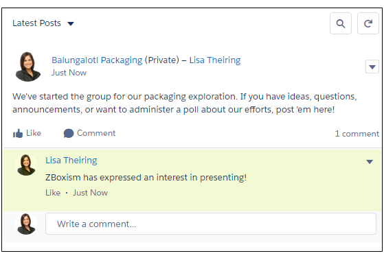 A highlighted live comment