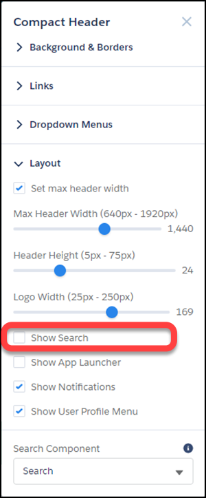 Compact header layout properties