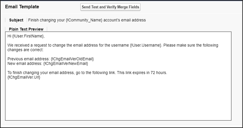 Communities: Change Email Verification template