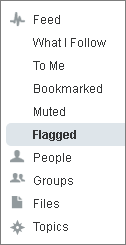 Screenshot of Flagged feed filter in Chatter menu.