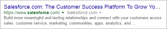 Example of the link title and description for Salesforce