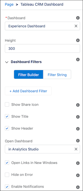 CRM Analytics Dashboard component in Experience Builder