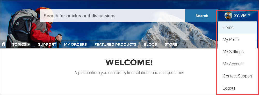Profile header with profile navigation menu
