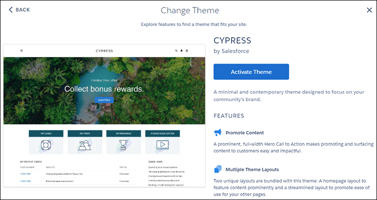 Página de detalles Cambiar tema del tema Cypress.