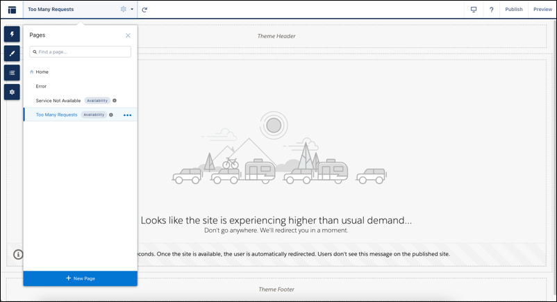 Página Demasiadas solicitudes de Experience Builder